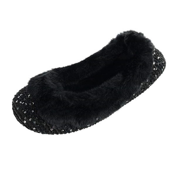 🆕 Isotoner Ballet Flats Knit Lurex Slippers Ballerina Style Black - Picture 3 of 7
